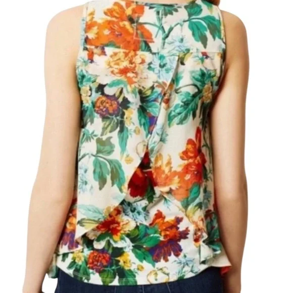 NEW Anthropologie Meadow Rue Floral Chiffon Jersey Knit Overlap Back Tank Top  M - Picture 3 of 15